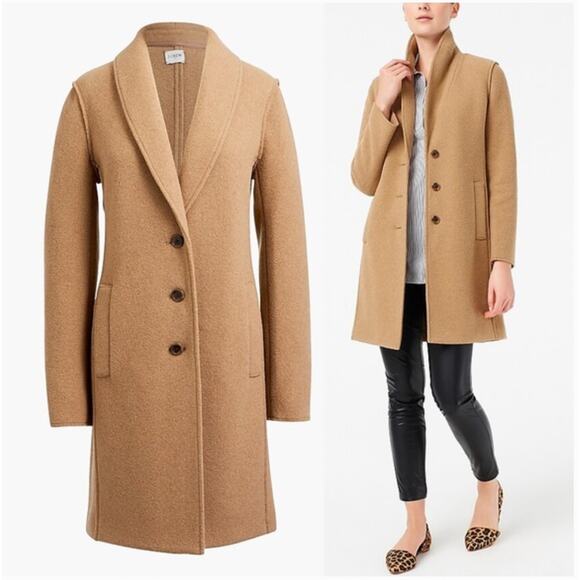 J Crew Topcoat Italian Boiled Wool Coat Jacket AB477 Camel Tan Size 14 - Picture 2 of 9